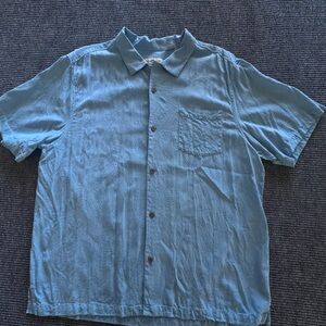 Men's Tommy Bahama Light Blue Short-Sleeve Button-Up Patterned silk Shirt Sz 2XL